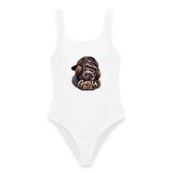 GORILLA BEATS – Urban Sound - Frauen Badeanzug - Weiß - Vorne - AI Model Female 172 dark (172cm)