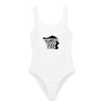 Lustiges Saarland Shirt: Hauptsach gudd gess - Frauen Badeanzug - Weiß - Vorne - AI Model Female 172 dark (172cm)