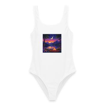 Nuit au clair de lune au feu de camp du lac Mountain - Maillot de bain femme - blanc - Devant - AI Model Female 172 dark (172cm)
