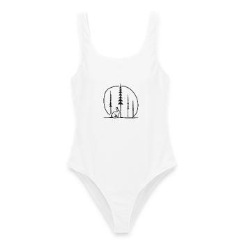 Idée cadeau de silhouette du cercle du lapin dans la forêt - Maillot de bain femme - blanc - Devant - AI Model Female 172 dark (172cm)