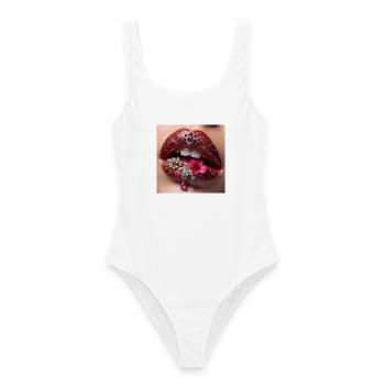 Vergoldeter Lippenschmuck blüht - Frauen Badeanzug - Weiß - Vorne - AI Model Female 172 dark (172cm)