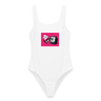 Anarchischer Aal aus Papierflieger gegen Monitor - Frauen Badeanzug - Weiß - Vorne - AI Model Female 172 dark (172cm)
