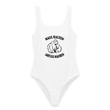 Maul halten Abflug machen Schnauze halten - Frauen Badeanzug - Weiß - Vorne - AI Model Female 172 dark (172cm)