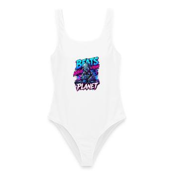 Neon-Alien-DJ-Beats von einem anderen Planeten - Frauen Badeanzug - Weiß - Vorne - AI Model Female 172 dark (172cm)