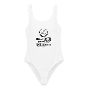 Breit sterben Schmal leben Bodybuilding Sprüche - Frauen Badeanzug - Weiß - Vorne - AI Model Female 172 dark (172cm)