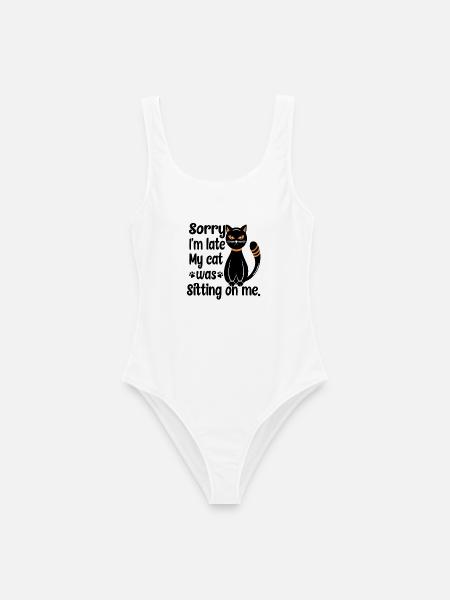 Schwarze sitzende Katze - Frauen Badeanzug - Weiß
