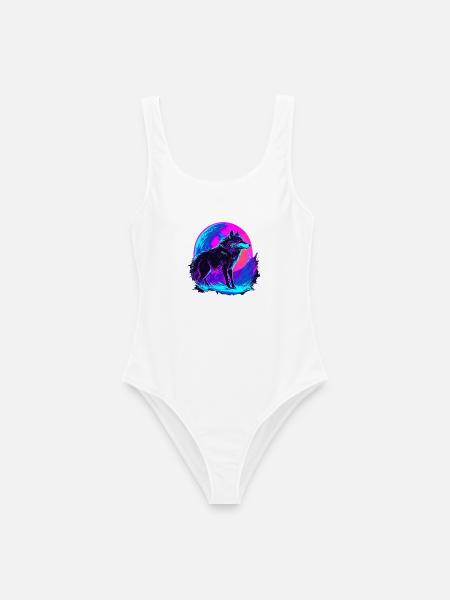 Colorful Wolf Neon Moon Synthwave - Frauen Badeanzug - Weiß