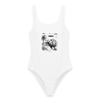 Jesus Dinosaurier Fantasy Humor Religion Meme - Frauen Badeanzug - Weiß - Vorne - AI Model Female 172 dark (172cm)