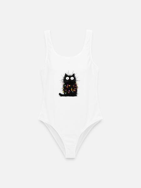 Lustige Katze Weihnachtsbaum Lichterkette Geschenk - Frauen Badeanzug - Weiß