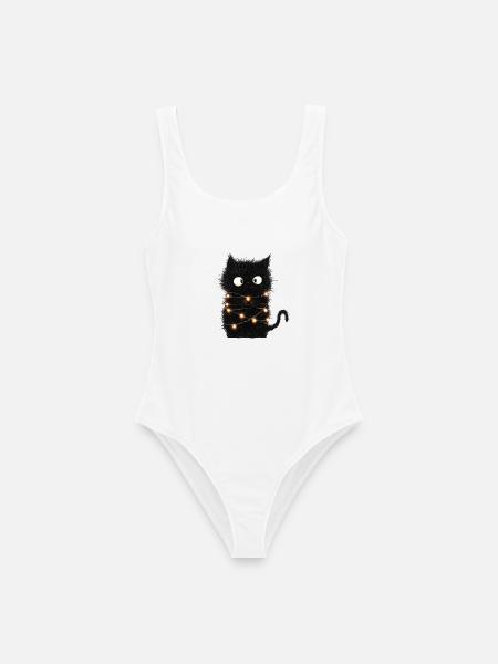 Lustige Lichterkette Katze Weihnachtsbaum Geschenk - Frauen Badeanzug - Weiß