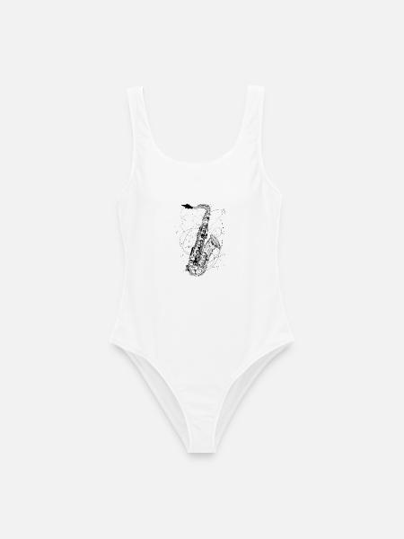 Saxophon Zeichnung - Frauen Badeanzug - Weiß