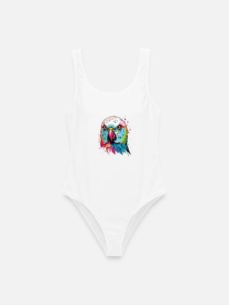 Bunter Wellensittich Kunstdesign - Frauen Badeanzug - Weiß