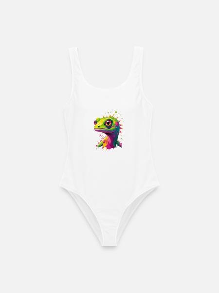 Bunte Echse Neon-Splash - Frauen Badeanzug - Weiß