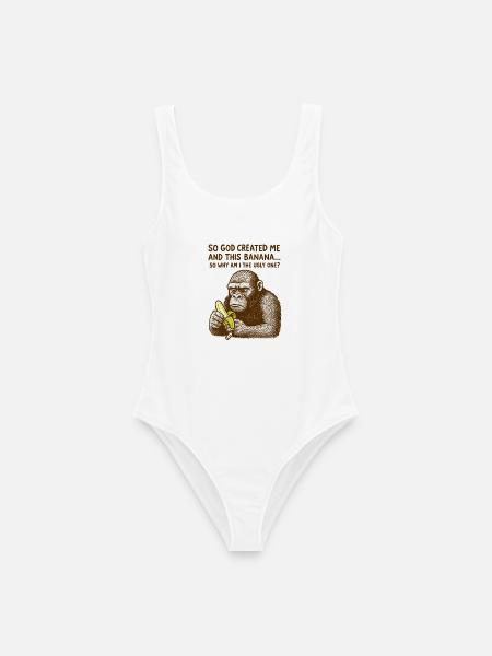 Lustige Gorilla Banane Witz Retro Humor T-Shirt - Frauen Badeanzug - Weiß