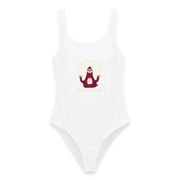 Meditierendes Faultier Yoga Spruch Meditation - Frauen Badeanzug - Weiß - Vorne - AI Model Female 172 dark (172cm)