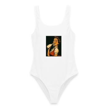 Dame rétro avec une boisson au lait - Maillot de bain femme - blanc - Devant - AI Model Female 172 dark (172cm)