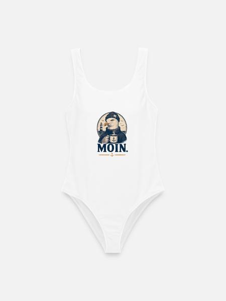 Moin Möwe Kaffee Shirt - Frauen Badeanzug - Weiß