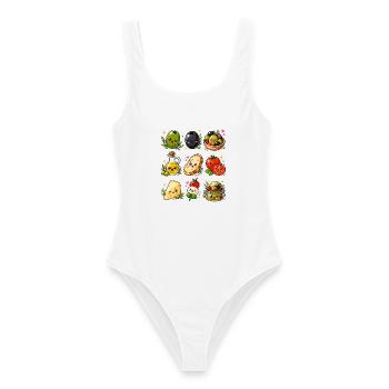 Kawaii Oliven | Mediterrane Küche - Frauen Badeanzug - Weiß - Vorne - AI Model Female 172 dark (172cm)