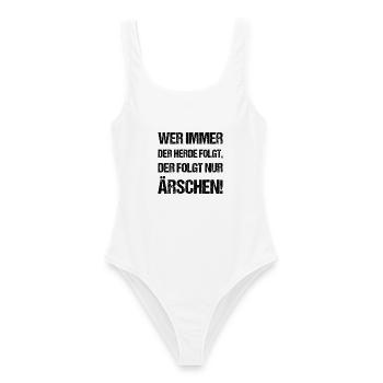 Wer immer der Herde folgt Spruch - Frauen Badeanzug - Weiß - Vorne - AI Model Female 172 dark (172cm)