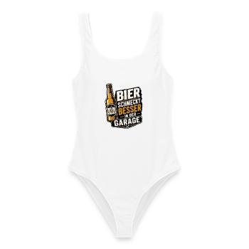 Bier schmeckt besser in der Garage - Frauen Badeanzug - Weiß - Vorne - AI Model Female 172 dark (172cm)