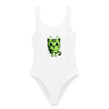 Alien Katze, Lustiges Meme, Retro Style - Frauen Badeanzug - Weiß - Vorne - AI Model Female 172 dark (172cm)