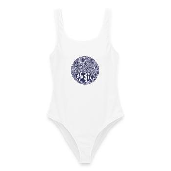 Hippie-Musik Psychedelisch Frieden Liebe Rave Goa Trance - Frauen Badeanzug - Weiß - Vorne - AI Model Female 172 dark (172cm)