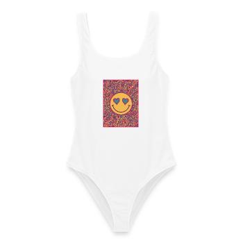 Psychedelisches Festival-Hippie-Pilz-Batik-Rave - Frauen Badeanzug - Weiß - Vorne - AI Model Female 172 dark (172cm)