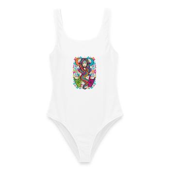 Hippie-Musik Trippy-Pilz-Batik-Rave Goa - Frauen Badeanzug - Weiß - Vorne - AI Model Female 172 dark (172cm)