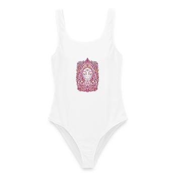 Psychedelische Festival-Hippie-Pilzkrawatte - Frauen Badeanzug - Weiß - Vorne - AI Model Female 172 dark (172cm)