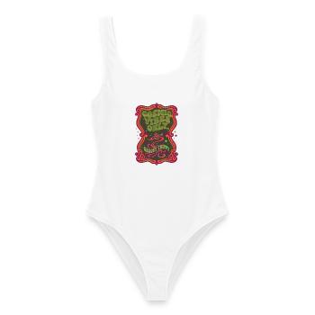 Trippy-Festival Cosmic Vibes Only Groovy Trippy - Frauen Badeanzug - Weiß - Vorne - AI Model Female 172 dark (172cm)