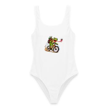 Funny Frog Riding Bicycle Cartoon - Frauen Badeanzug - Weiß - Vorne - AI Model Female 172 dark (172cm)