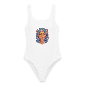 Trippy Festival Hippie-Pilz - Frauen Badeanzug - Weiß - Vorne - AI Model Female 172 dark (172cm)