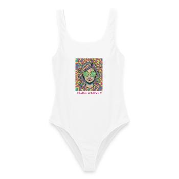 Frieden, Liebe, Hippie-Musik, psychedelisch, Batik-Rave - Frauen Badeanzug - Weiß - Vorne - AI Model Female 172 dark (172cm)