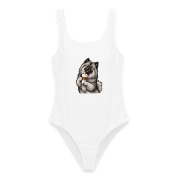 Wolfsspitz mit Latte Macchiato - Frauen Badeanzug - Weiß - Vorne - AI Model Female 172 dark (172cm)