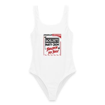 Junggesellenabschied Bachelorette Bruder Party  - Frauen Badeanzug - Weiß - Vorne - AI Model Female 172 dark (172cm)