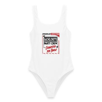 Junggesellenabschied Bachelorette Schwester Crew - Frauen Badeanzug - Weiß - Vorne - AI Model Female 172 dark (172cm)