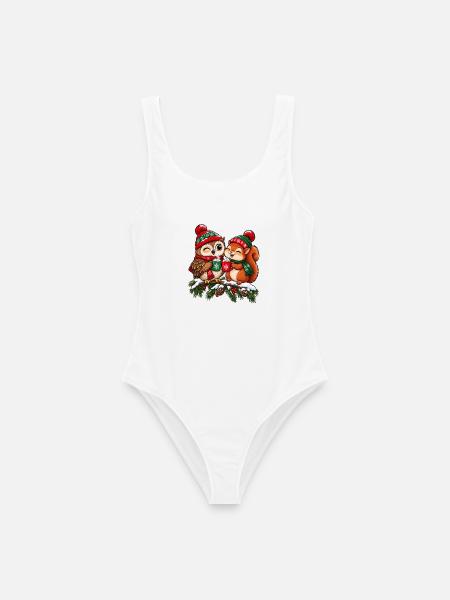 Weihnachten Eule Eichhörnchen Kakao Geschenk - Frauen Badeanzug - Weiß