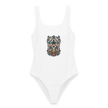 Südkorea | Tiger, Kraniche & Hanbok-Stil - Frauen Badeanzug - Weiß - Vorne - AI Model Female 172 dark (172cm)
