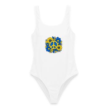 Ukraine Peace Zeichen mit Blumen Blau Gelb - Frauen Badeanzug - Weiß - Vorne - AI Model Female 172 dark (172cm)