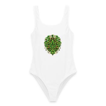 Grünes Cannabisblatt Mandala - Frauen Badeanzug - Weiß - Vorne - AI Model Female 172 dark (172cm)