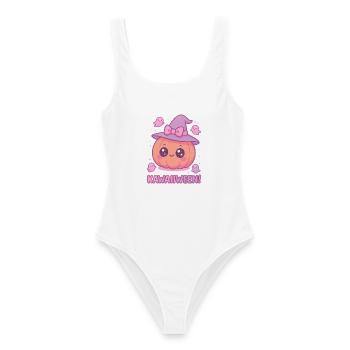 Kawaiiween Kürbishexe - Frauen Badeanzug - Weiß - Vorne - AI Model Female 172 dark (172cm)