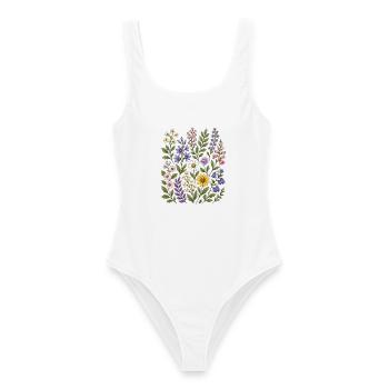 Pastel Wildflowers Daisy Bellflower - Frauen Badeanzug - Weiß - Vorne - AI Model Female 172 dark (172cm)