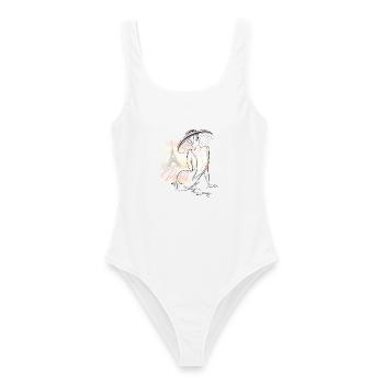 Paris France Elegant Fashion Eiffelturm Skizze  - Frauen Badeanzug - Weiß - Vorne - AI Model Female 172 dark (172cm)