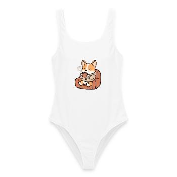 Süßer Corgi, der Kaffee trinkt, lustiger Hundeliebhaber - Frauen Badeanzug - Weiß - Vorne - AI Model Female 172 dark (172cm)