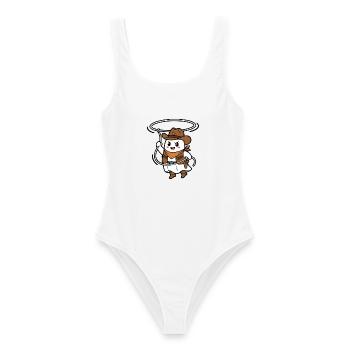 Niedlicher Kawaii-Geist-Cowboy-Halloween-Western - Frauen Badeanzug - Weiß - Vorne - AI Model Female 172 dark (172cm)