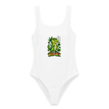 Weed-Rex Smoking Joint Cannabis Dinosaur Design - Frauen Badeanzug - Weiß - Vorne - AI Model Female 172 dark (172cm)