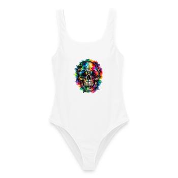 Color Skull – Wild Vision - Frauen Badeanzug - Weiß - Vorne - AI Model Female 172 dark (172cm)