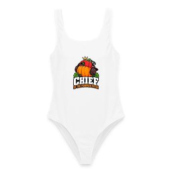 Kürbis Chef Patch Kopfhörer - Frauen Badeanzug - Weiß - Vorne - AI Model Female 172 dark (172cm)