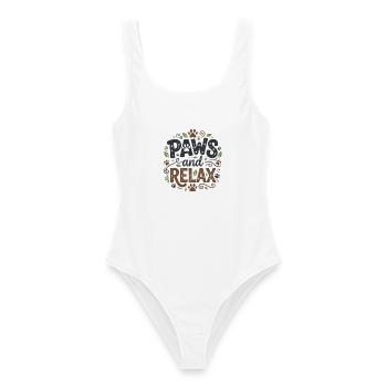 Paws And Relax Hund Katze Pfoten Geschenk - Frauen Badeanzug - Weiß - Vorne - AI Model Female 172 dark (172cm)
