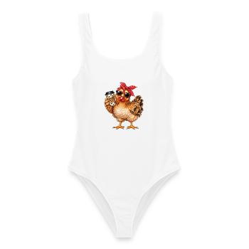 Coffee Chick mit Bandana und Sonnenbrillen - Frauen Badeanzug - Weiß - Vorne - AI Model Female 172 dark (172cm)